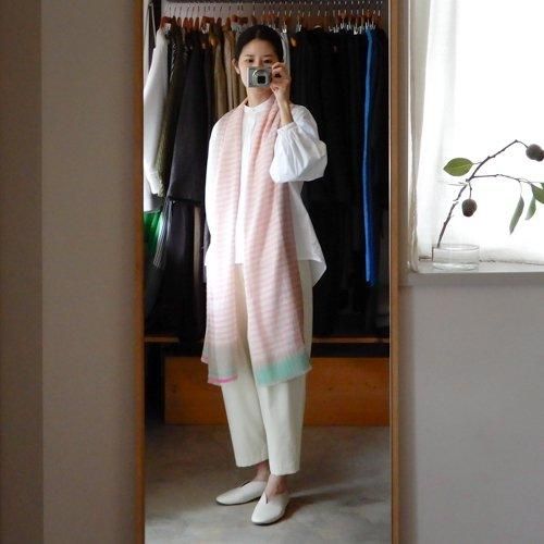 ハンドウォーブンカシミアストール Border Pink