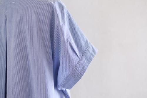 Cotton French Sleeve Dress White x Navy