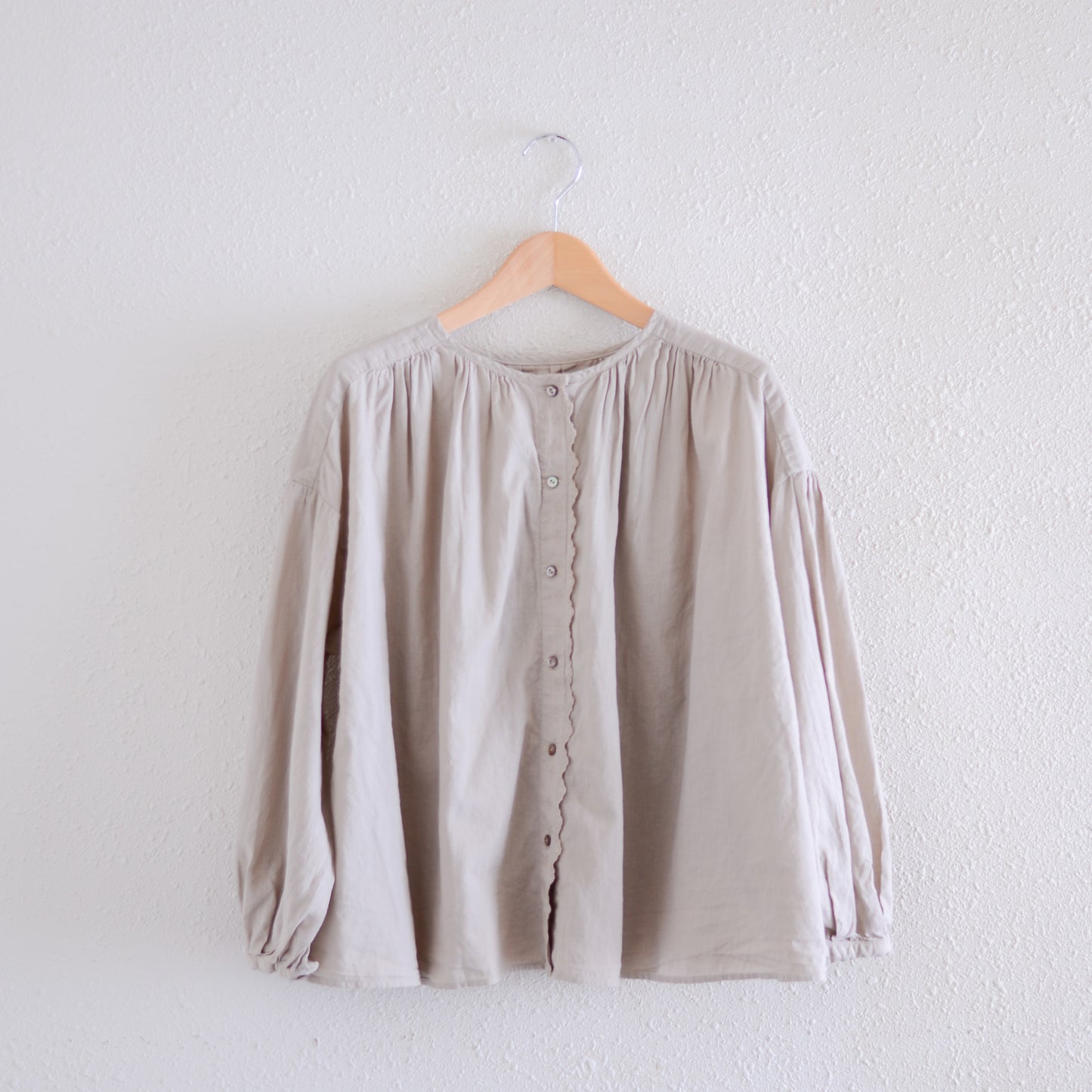Beige Cotton Two-Way Embroidery Blouse