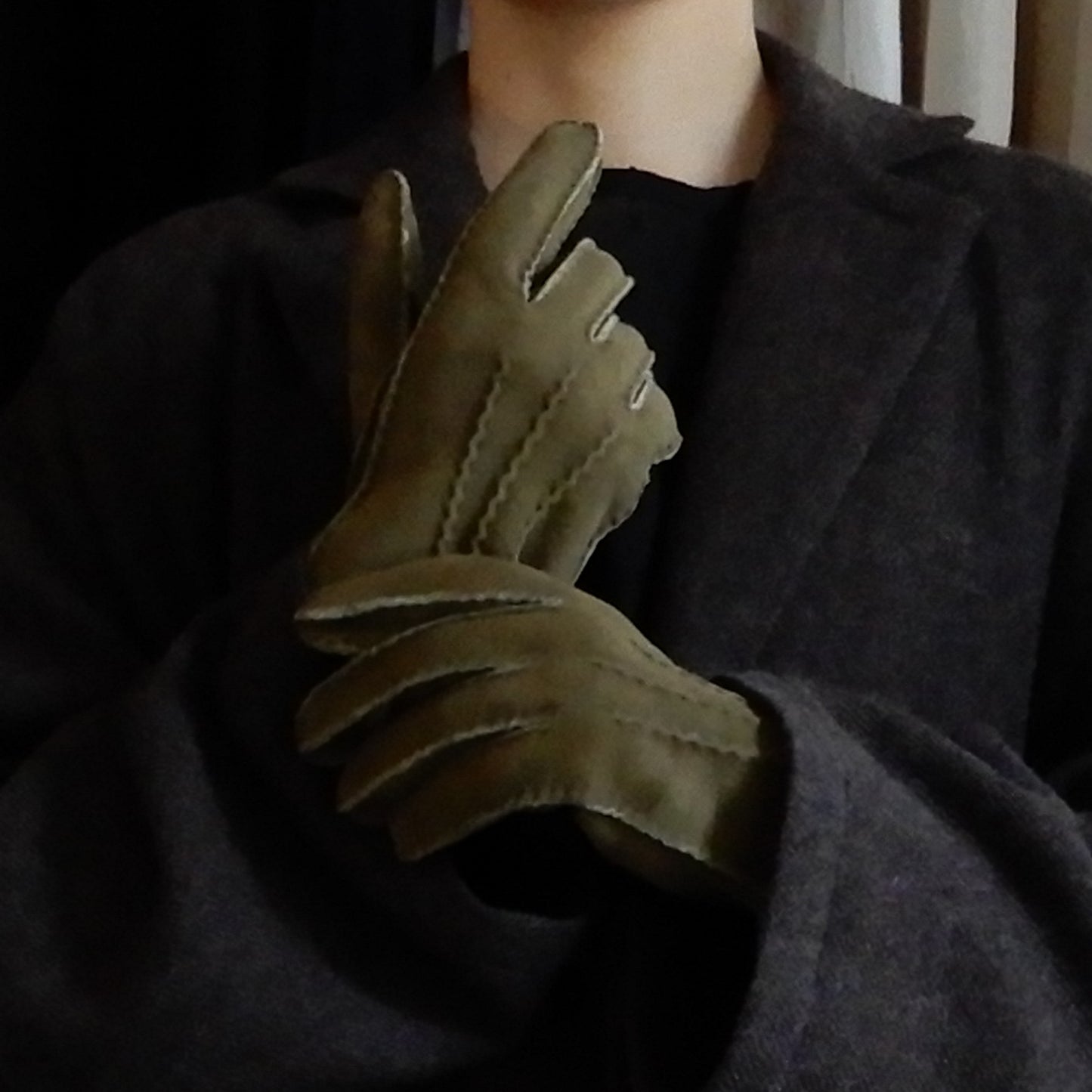 カーリーシアリングレザーグローブ Khaki