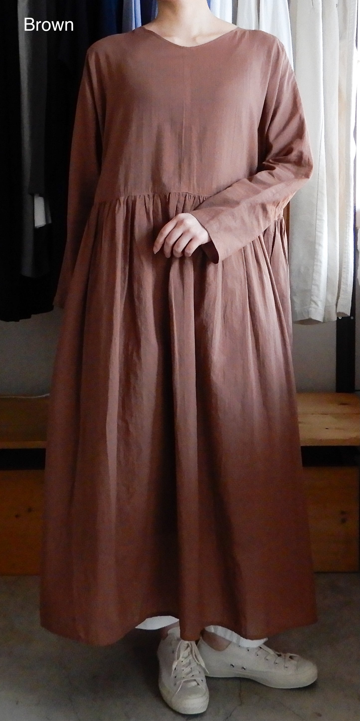 コットンリネン2ウェイギャザーワンピース Blue