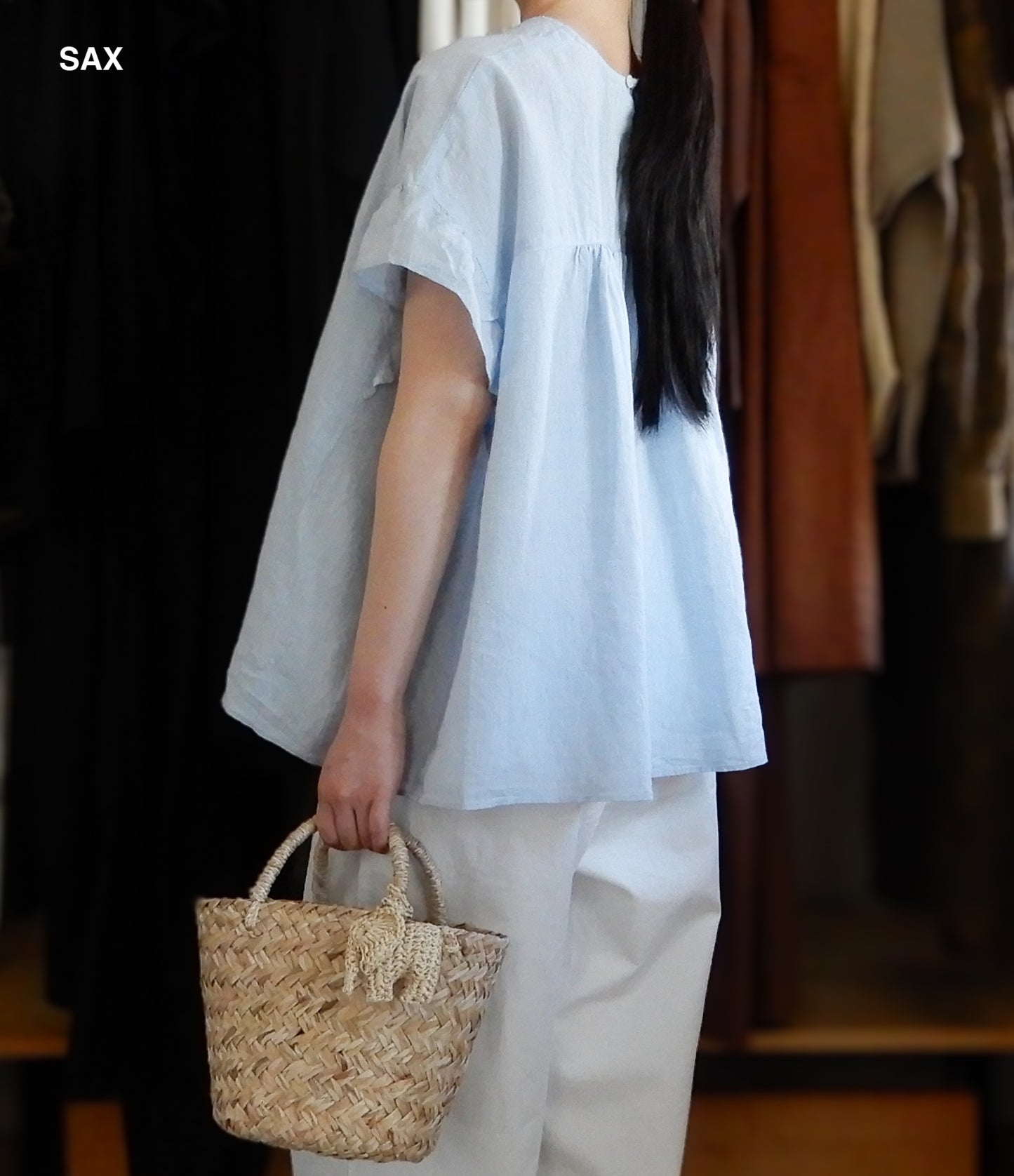 リネンラミーギャザースリーブブラウス Beige