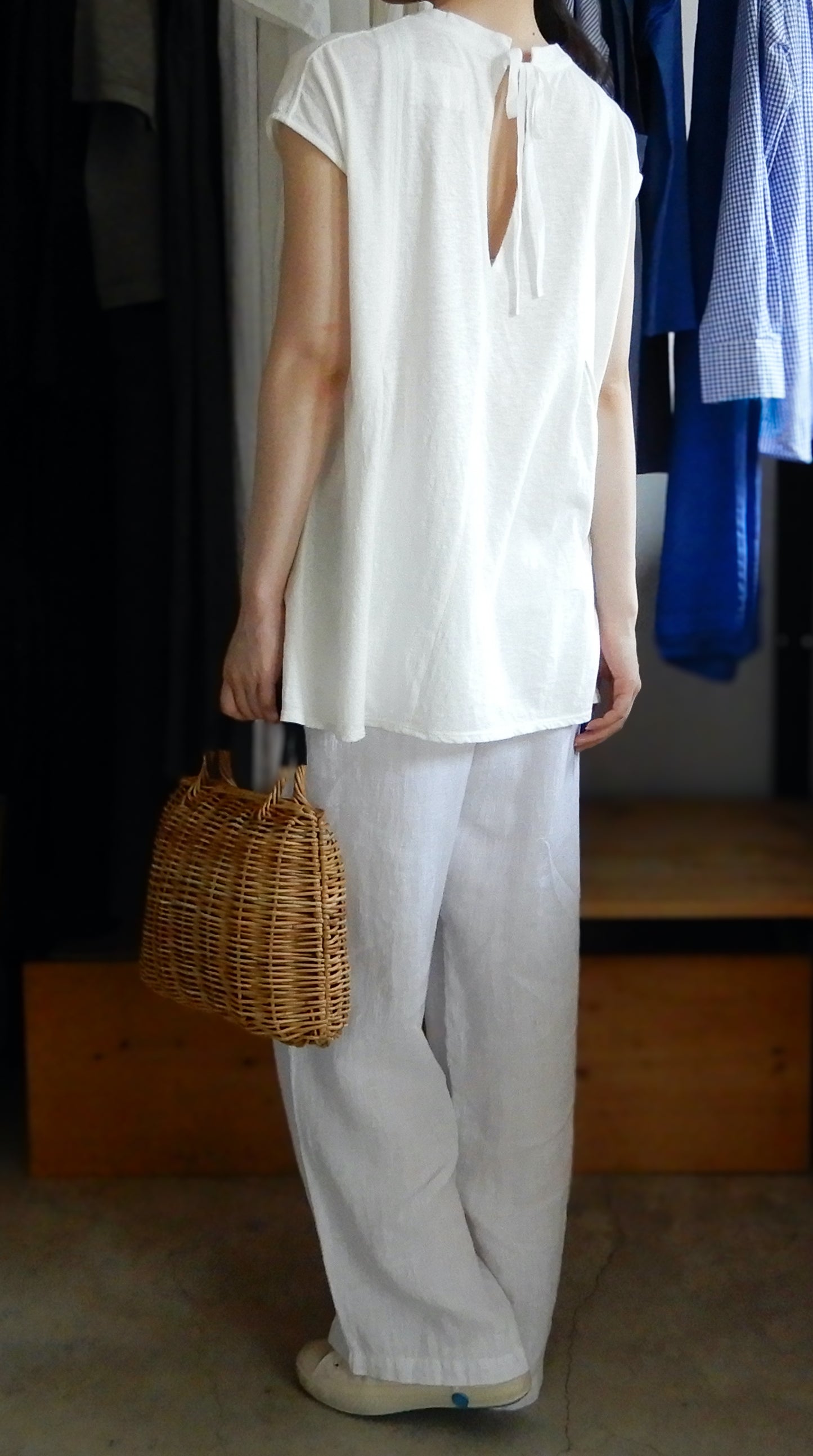 コットンリネンバックリボンプルオーバー Off White