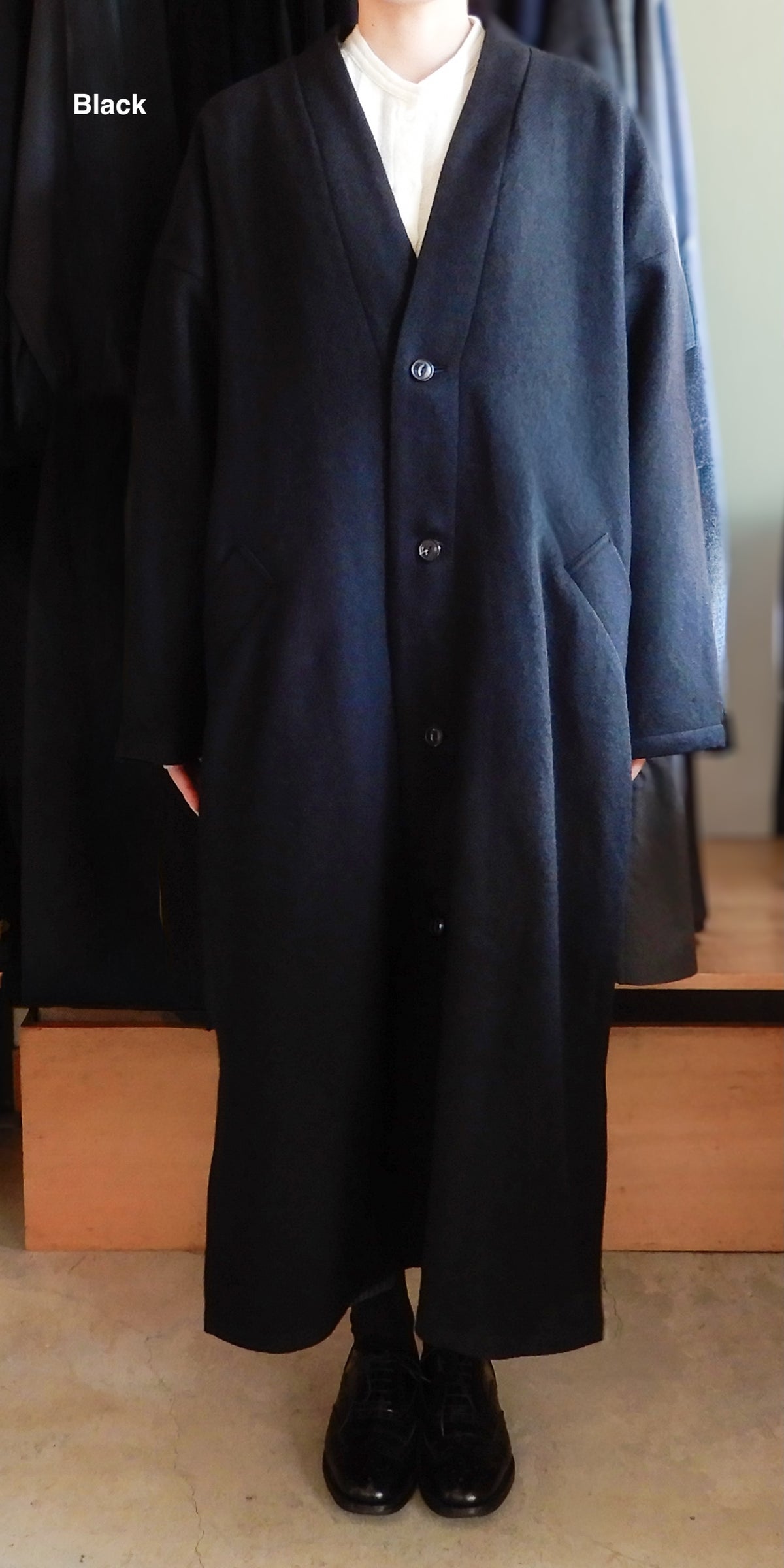 ソフトウールノーカラーコート Charcoal Gray