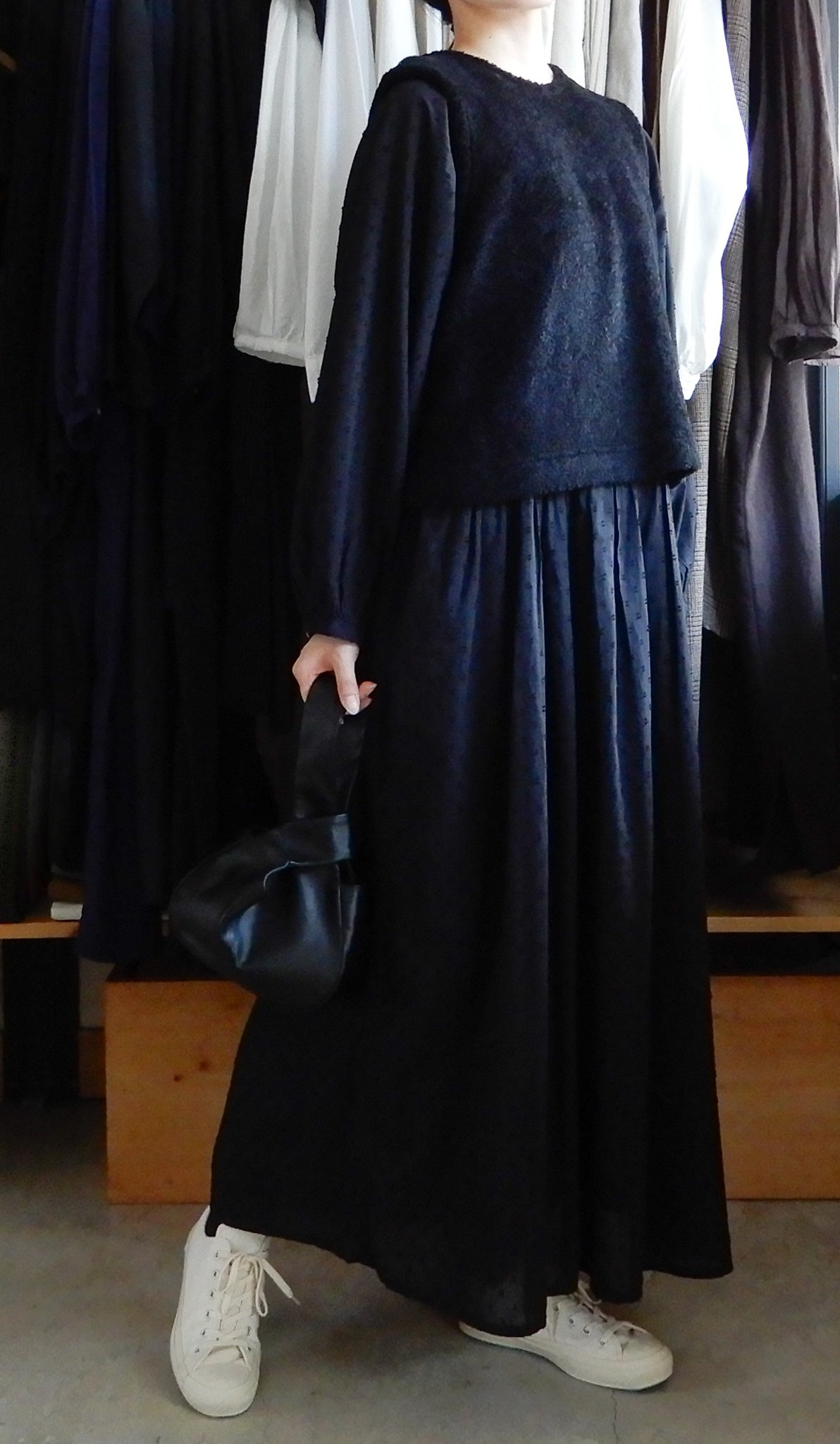 コットンカットドビーワンピース Black