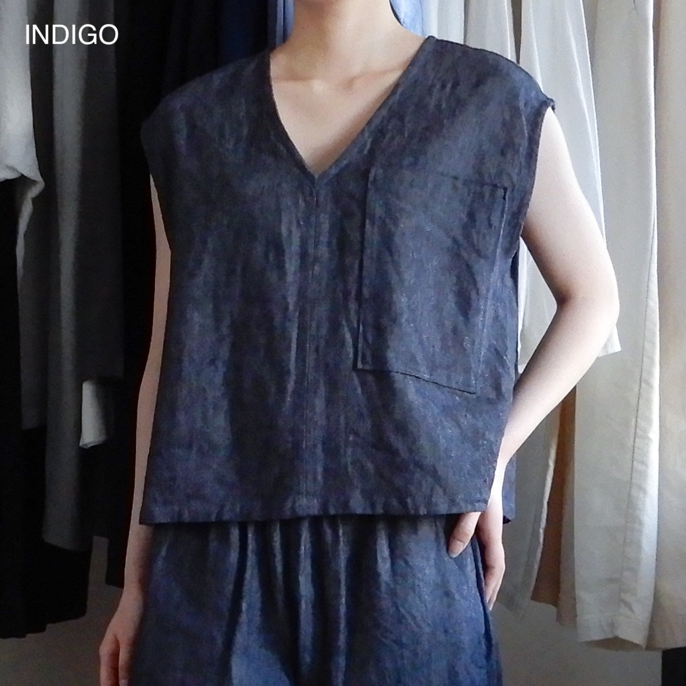 リネンコットンデニムベスト Off White