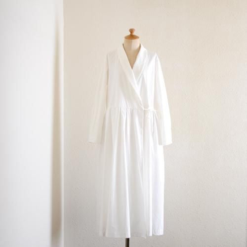 Shawl Collar Cache-Coeur Dress Off White