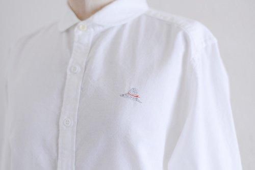 Cotton Embroidered Round Collar Shirt Off White