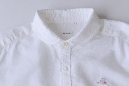 Cotton Embroidered Round Collar Shirt Off White