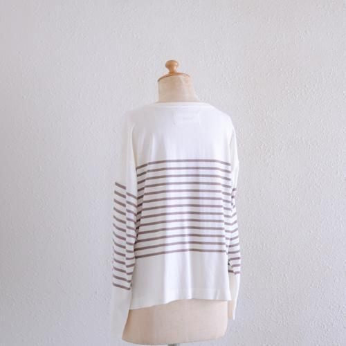 コットンニットボーダープルオーバー Brown