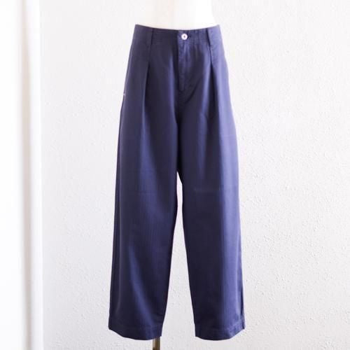 Cotton Herringbone Tuck Pants Navy
