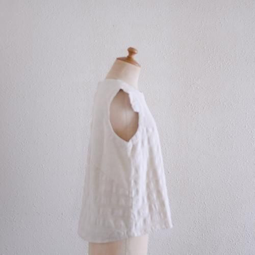 Cotton linen waffle sleeve shirt, off-white