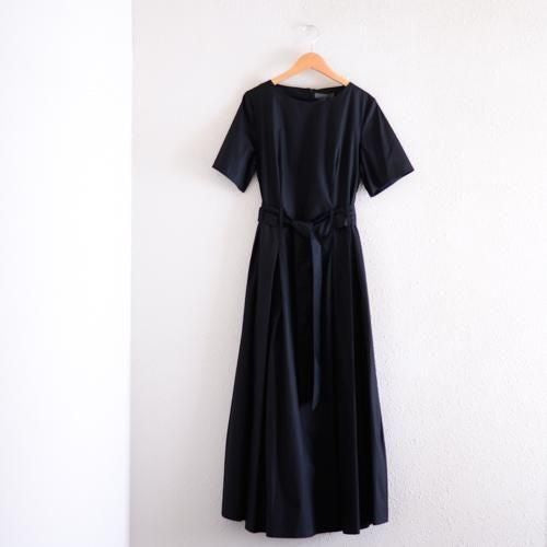 Cotton Short Sleeve Flare Dress Black