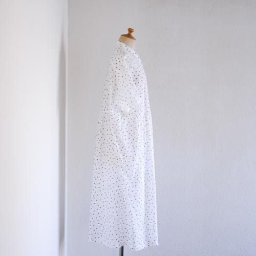Cotton linen polka dot dress, off white x brown