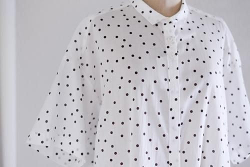 Cotton linen polka dot dress, off white x brown