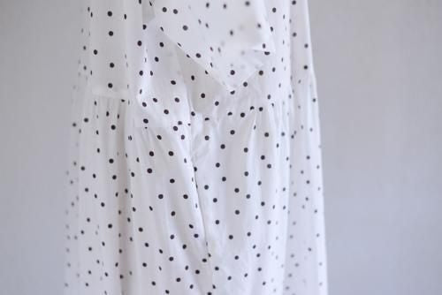Cotton linen polka dot dress, off white x brown