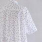 Cotton linen polka dot dress, off white x brown