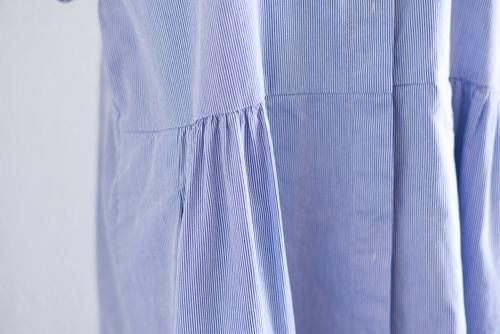 Cotton French Sleeve Dress White x Navy