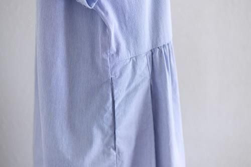 Cotton French Sleeve Dress White x Navy