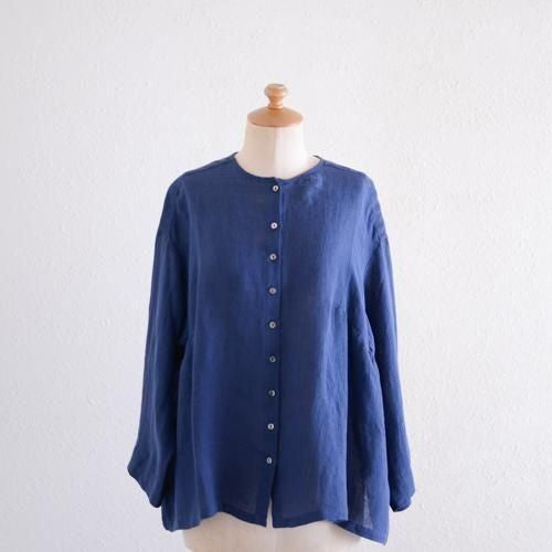 Soft Linen Cardigan Blouse Navy