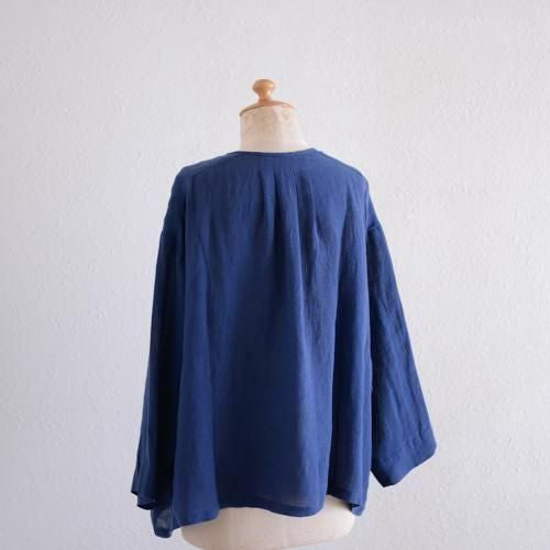 Soft Linen Cardigan Blouse Navy