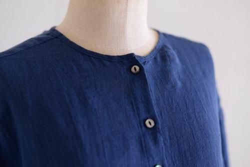 Soft Linen Cardigan Blouse Navy