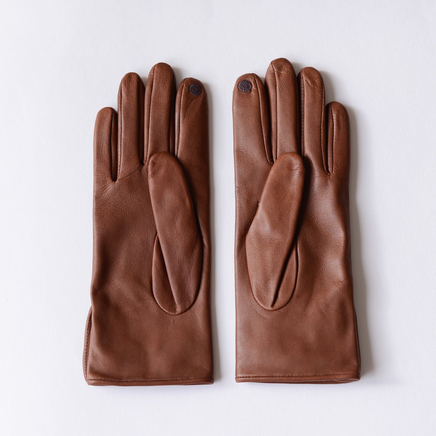 Silk-lined two-button leather gloves, Brown