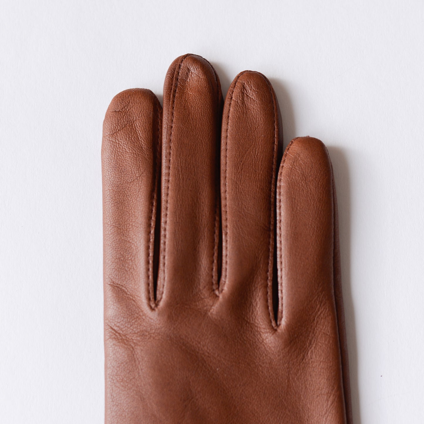 Silk-lined two-button leather gloves, Brown