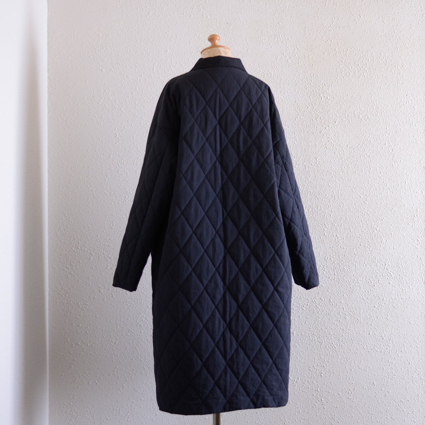 コットンキルトリバーシブルロングコート Black