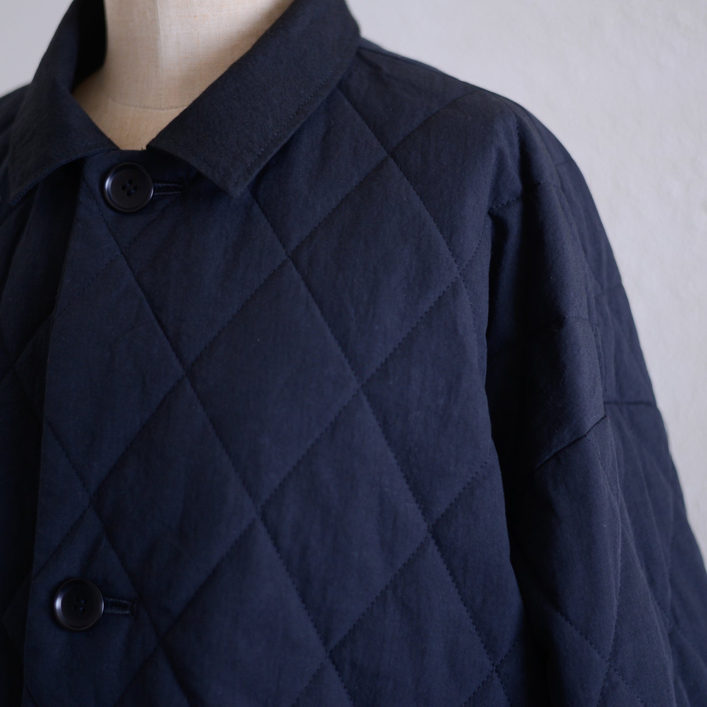 コットンキルトリバーシブルロングコート Black