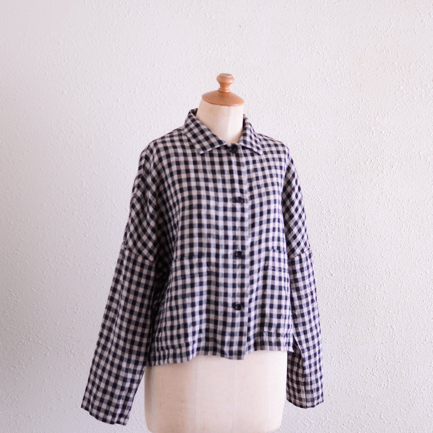 リネンギンガムショートジャケット Beige × Black
