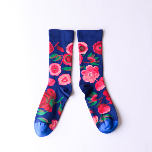 Dark Blue Flowers Socks