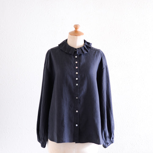 リネンタックカラーブラウス Black