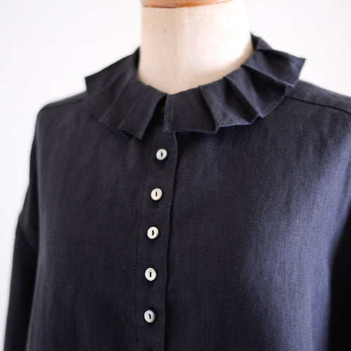 リネンタックカラーブラウス Black