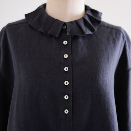 リネンタックカラーブラウス Black