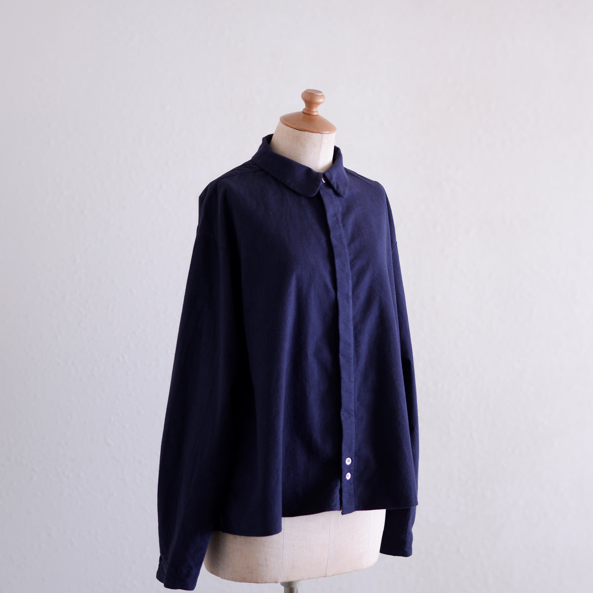 コットンフランネルラウンドカラーシャツ Black Navy