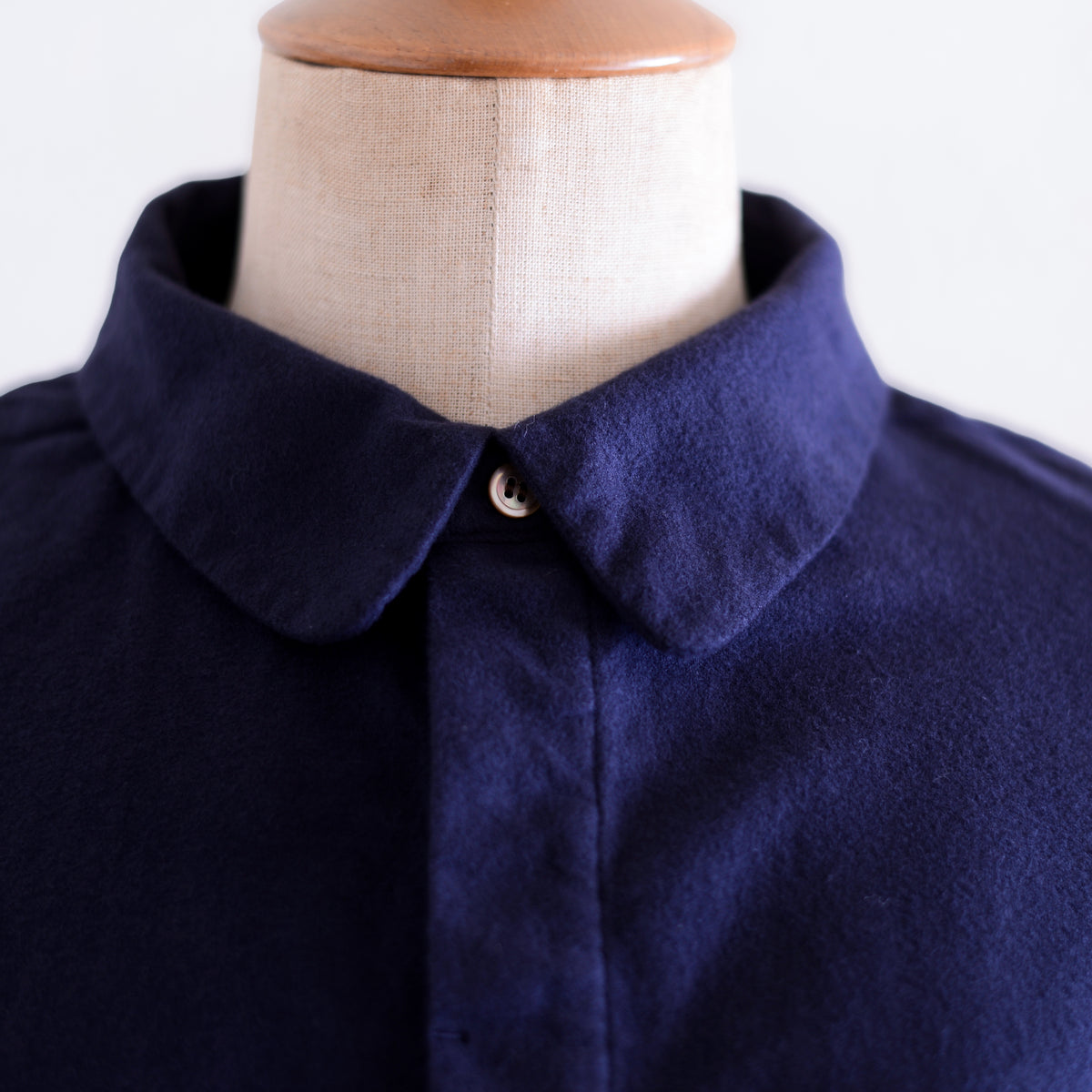 コットンフランネルラウンドカラーシャツ Black Navy