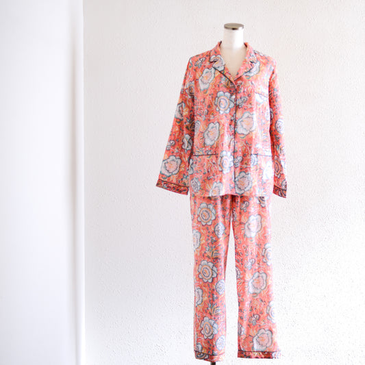 コットンハンドプリンティッドパジャマ Coral Green