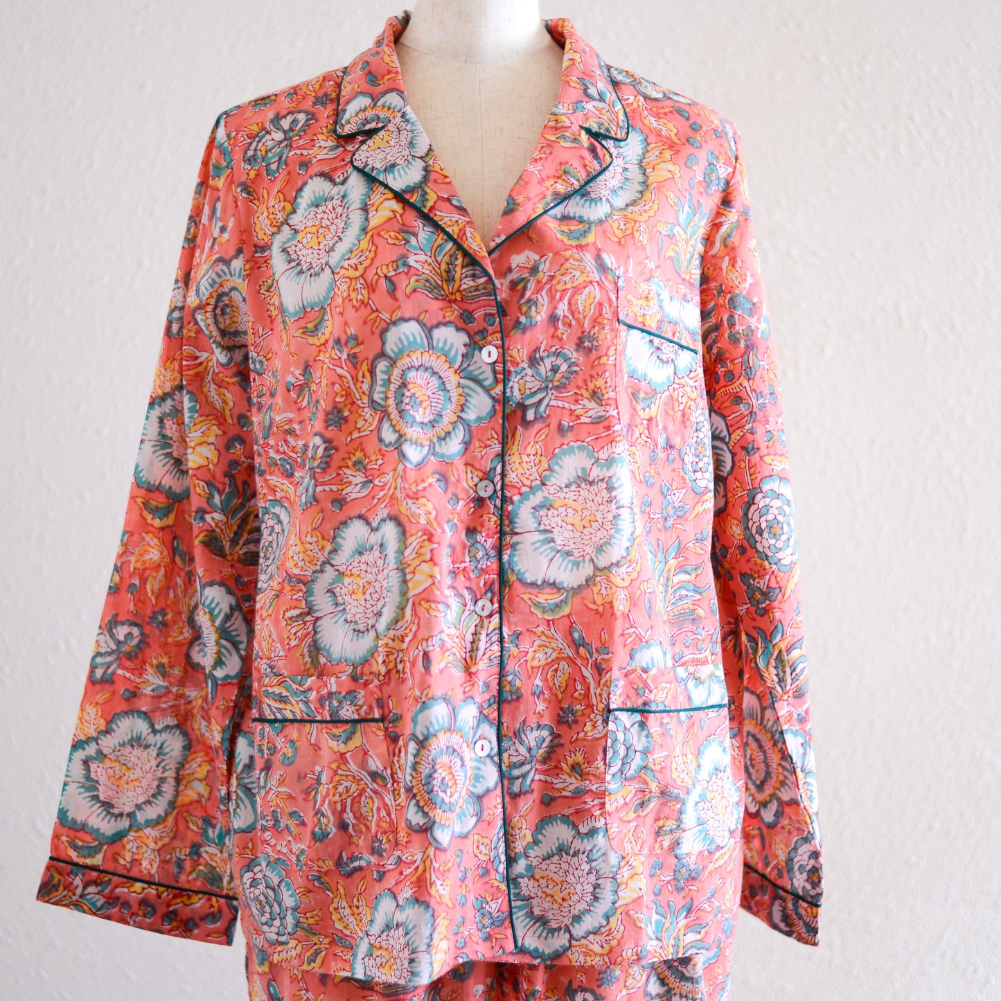 コットンハンドプリンティッドパジャマ Coral Green