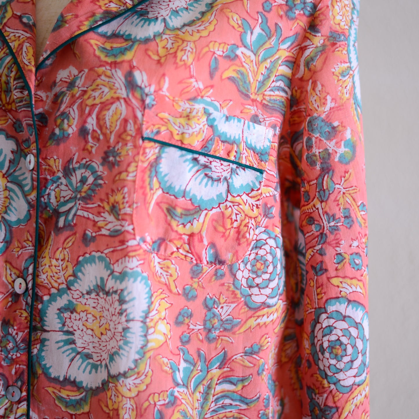 コットンハンドプリンティッドパジャマ Coral Green