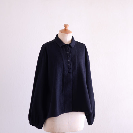 ウールプチカラーオーバーブラウス Black