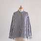 コットンバンドカラーストライプシャツ Off White ×Black