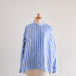 コットンバンドカラーストライプシャツ Off White ×Blue