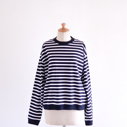 コットンボーダクルーネックプルオーバー Black × Off White