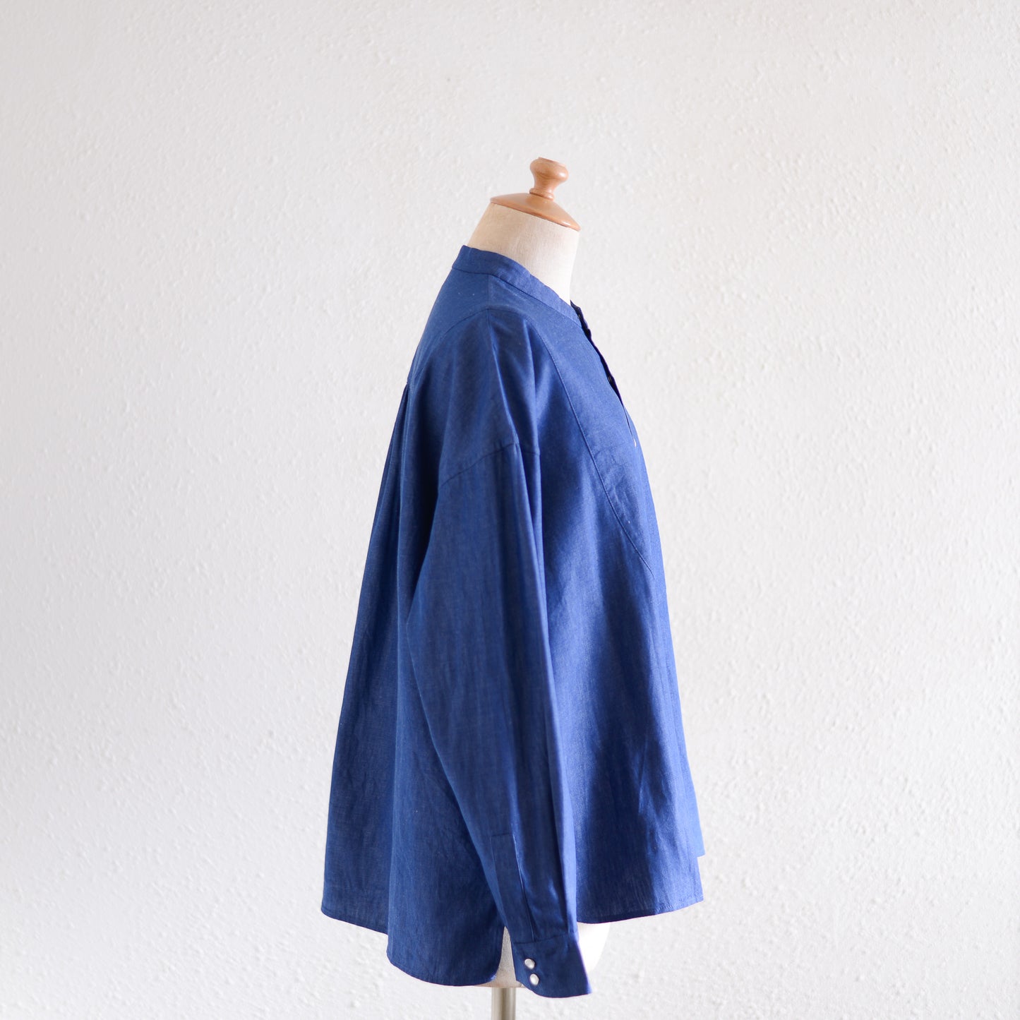 バンドカラースナップボタンシャツ Blue