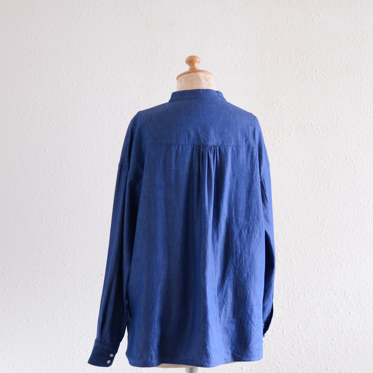 バンドカラースナップボタンシャツ Blue