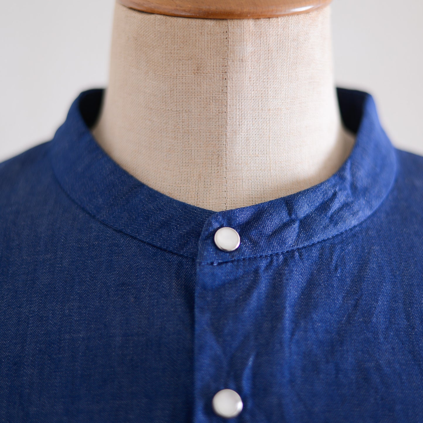 バンドカラースナップボタンシャツ Blue