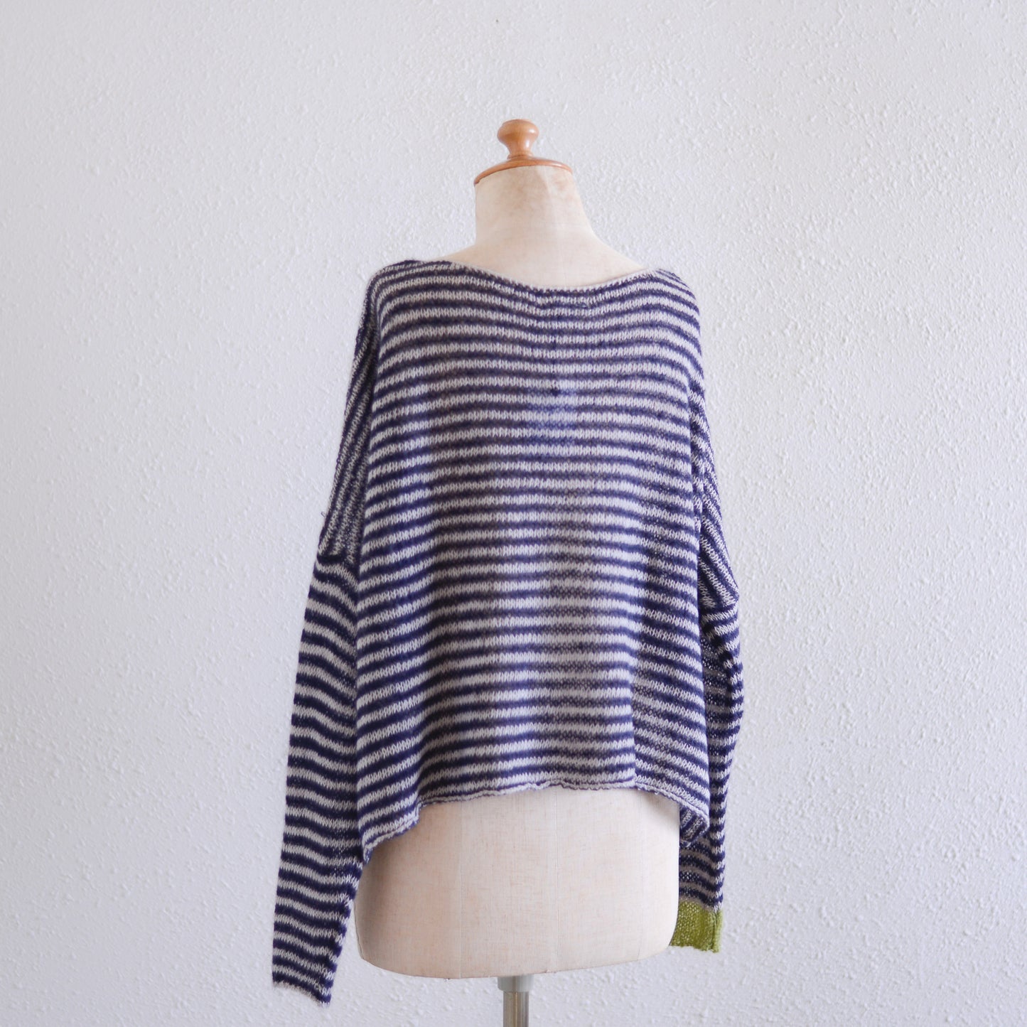 モヘアボートネックボーダーニット Beige × Black