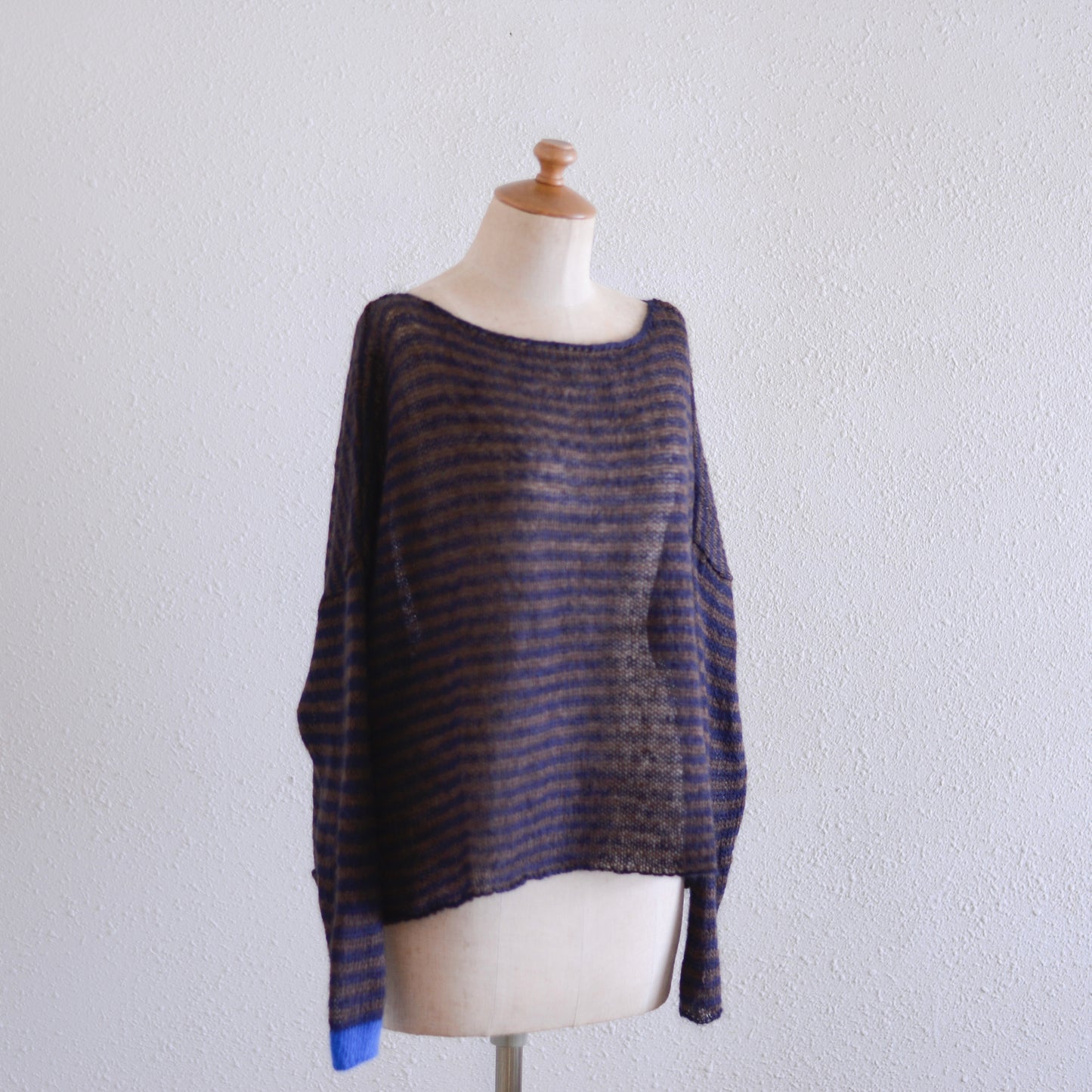 モヘアボートネックボーダーニット Brown × Black