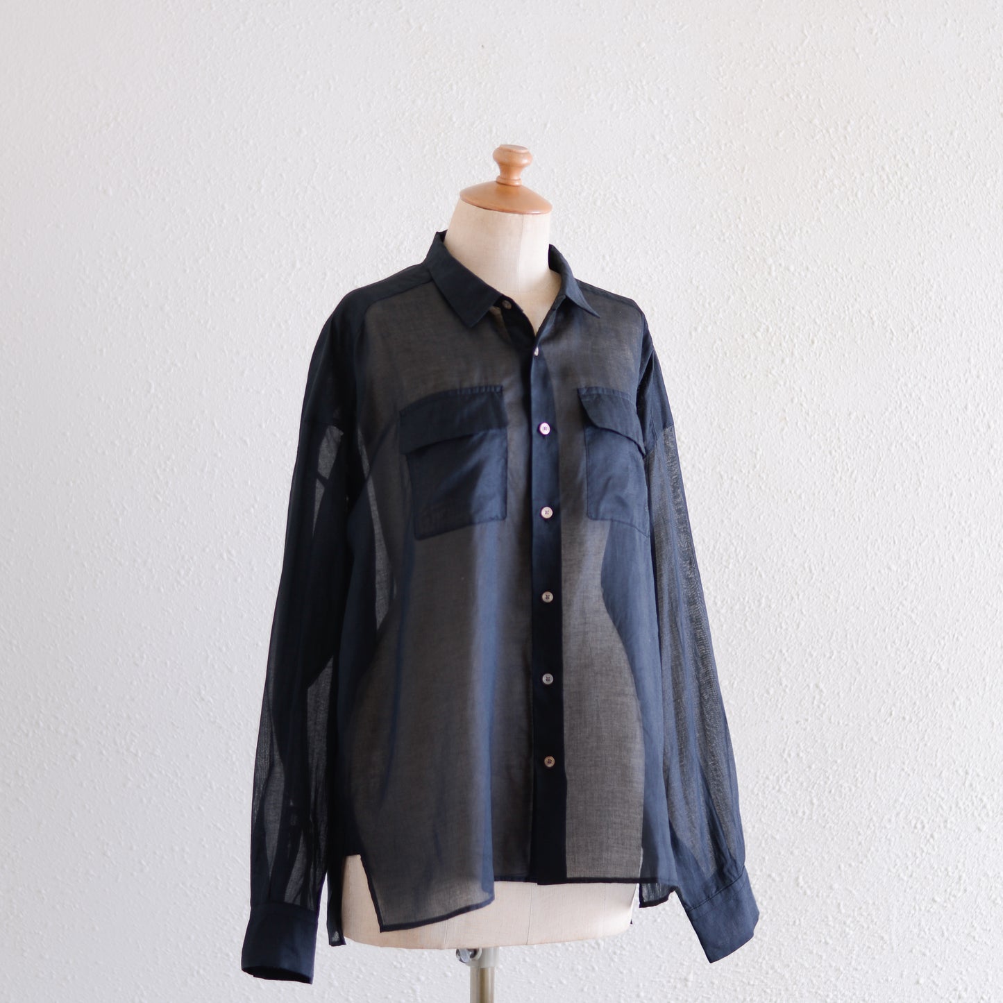 Cotton Flap Pocket Sheer Blouse in Black